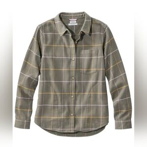 L.L. Bean Olive Plaid Flannel Shirt, 100%cotton, Nwt, Packets On The Side